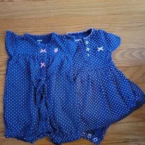 2 NWOT Carter's Blue Polka Dot Baby Rompers